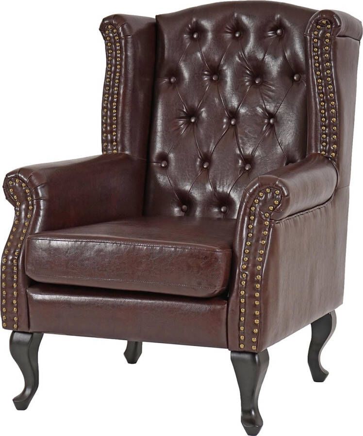 MCW Fauteuil Relax fauteuil Club fauteuil Vleugel fauteuil Chesterfield kunstleer ~ antiek bruin zonder voetenbankje