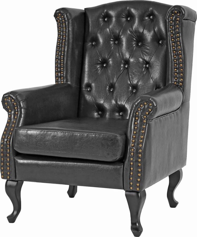 MCW Fauteuil Relax fauteuil Club fauteuil Vleugel fauteuil Chesterfield kunstleer ~ zwart zonder voetenbankje