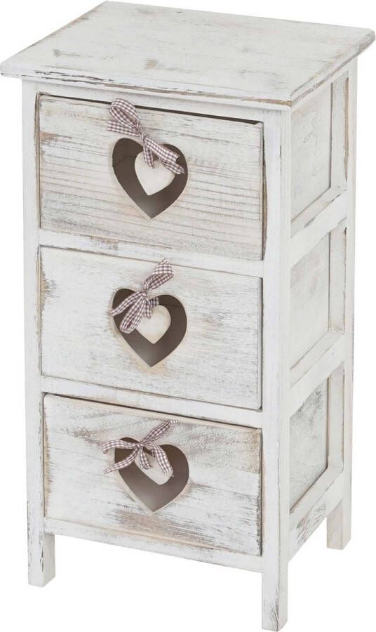 MCW Forli ladekast kast 3 laden met hartjes 55x29x25cm shabby look vintage ~ wit