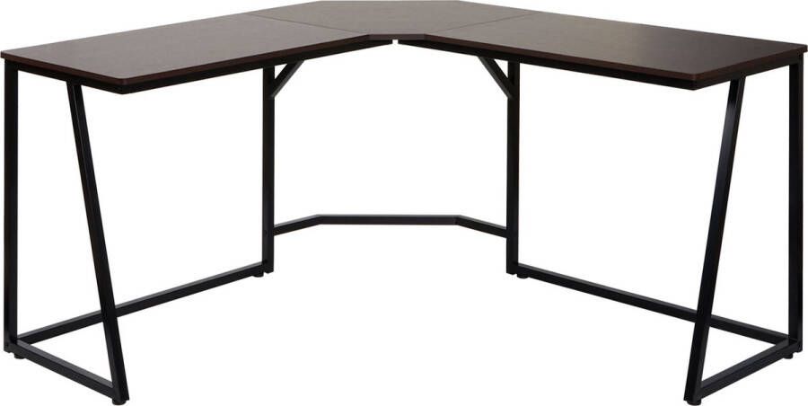 MCW Hoekbureau -K66 computerbureau werktafel MVG-gecertificeerd 76x196x110cm MDF metaal ~ donkerbruin