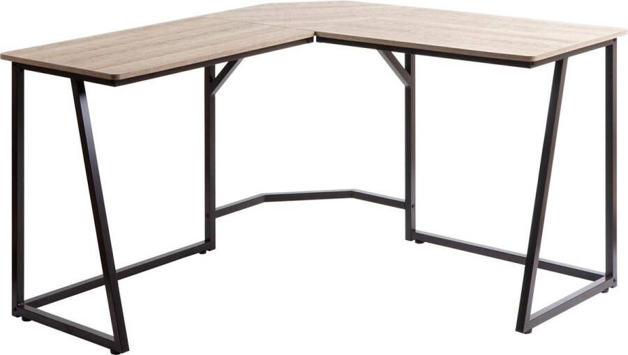 MCW Hoekbureau -K66 computerwerktafel MVG-gecertificeerd 76x125x125cm MDF metaal ~ natuurlijke kleur
