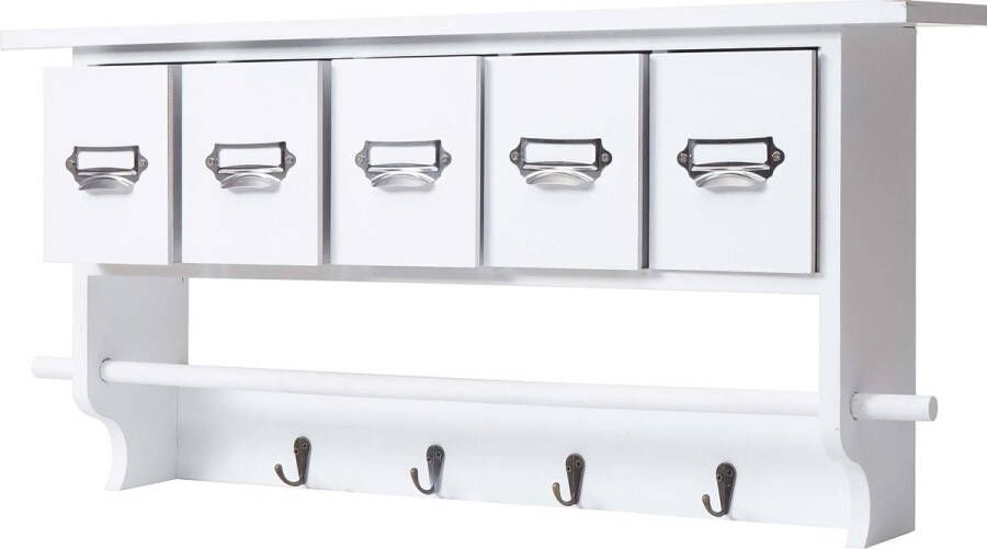 MCW Kledingkast -C49 wandgarderobe wandplank vintage met 5 laden 32x65x13cm ~ wit