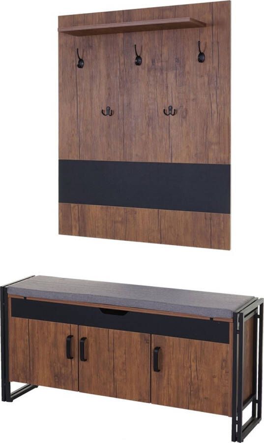 MCW Kleerkast met bank -A27 kleerkast paneelcommode 53x110x30cm 3D structuur wild eiken look