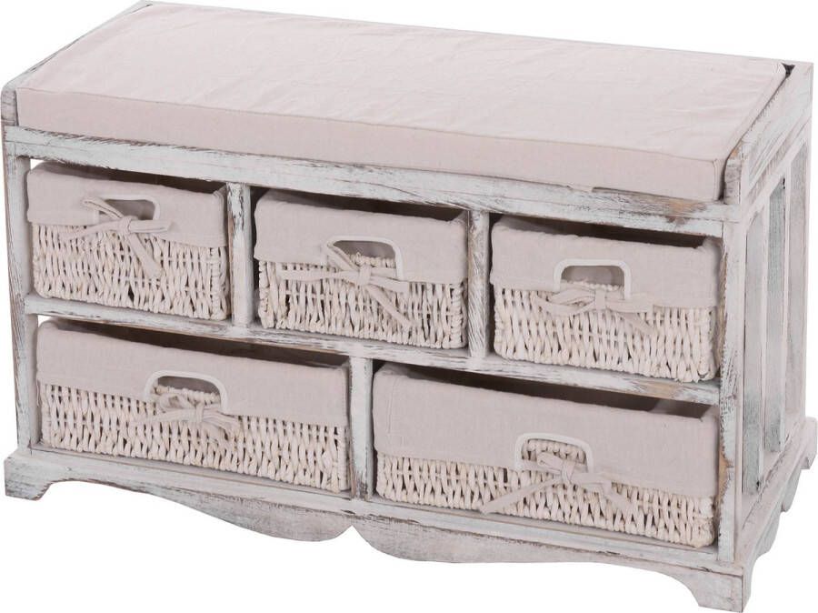 MCW Ladekast en bank met 5 laden 45x77x36cm shabby look vintage ~ wit