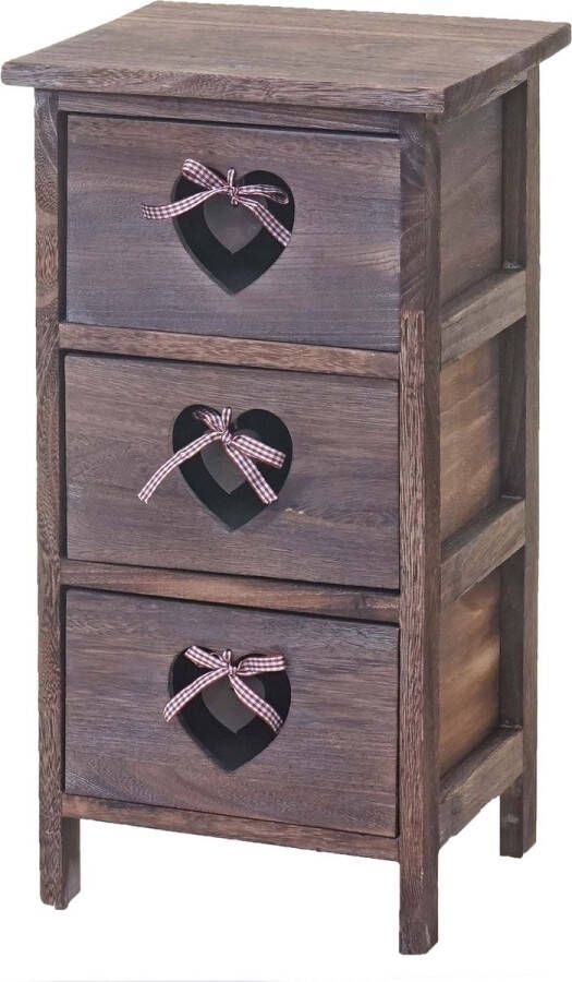 MCW Ladekast Forli kast 3 laden met hartjes 55x29x25cm shabby look vintage ~ bruin