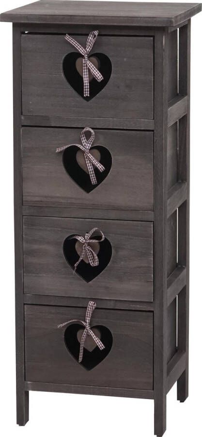 MCW Ladekast Forli ladekast 4 laden met hartjes 70x29x25cm shabby look vintage ~ grijsbruin