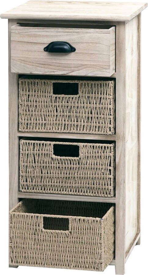 MCW Ladekast -K84 met manden ladekast kast hout 83x40x29cm ~ naturel manden lichtbruin