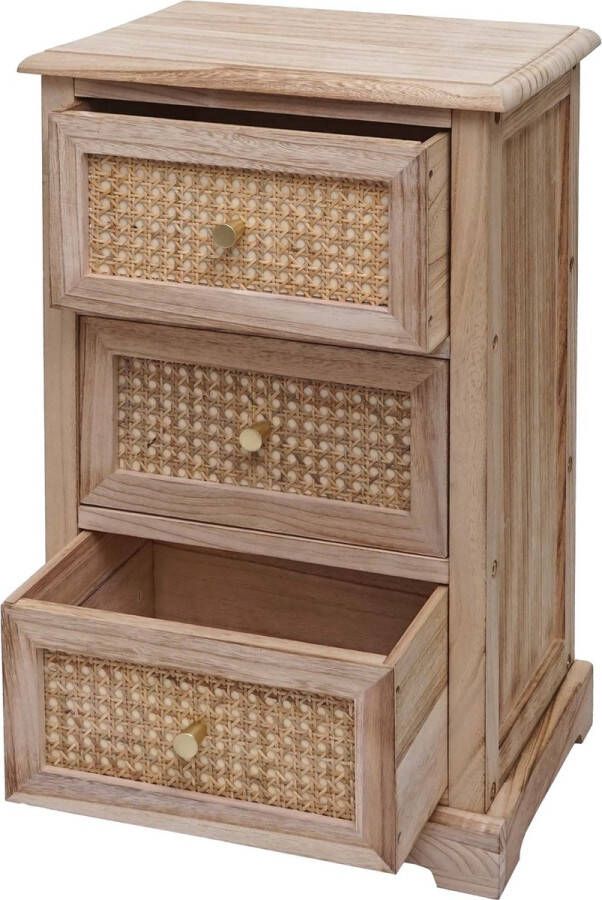 MCW Ladekast -K87 ladekast kast hout rotan 63x40x28cm ~ natuurlijke kleur