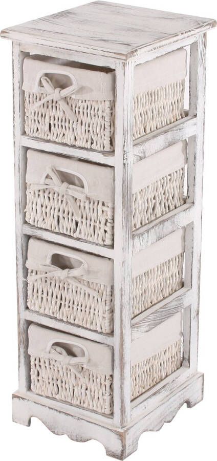 MCW Ladekast met 4 mandladen 74x25x28cm shabby look vintage ~ wit