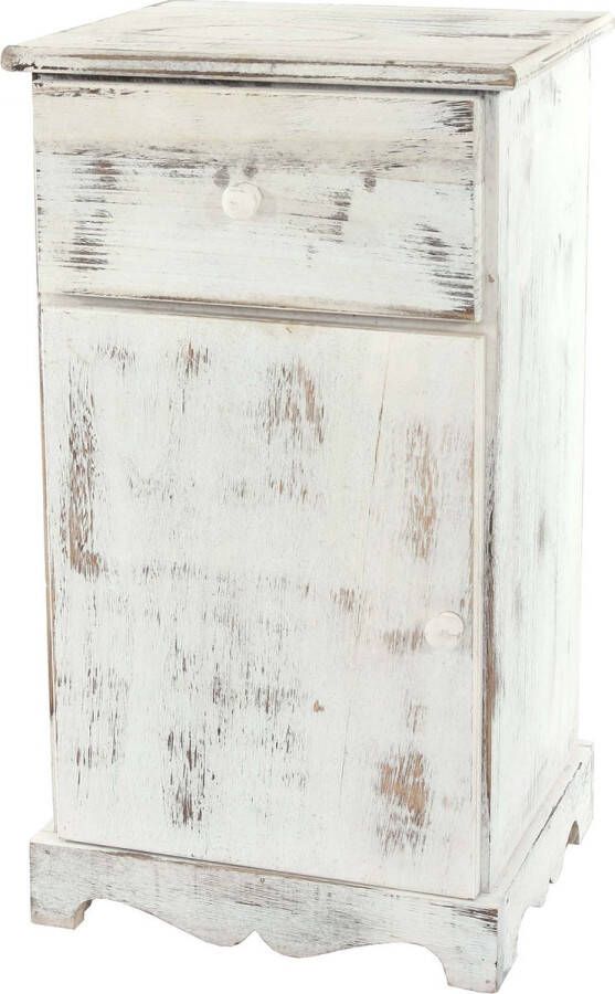 Ladekast bijzettafel nachtkastje telefoontafel 63x35x29cm shabby look vintage ~ wit