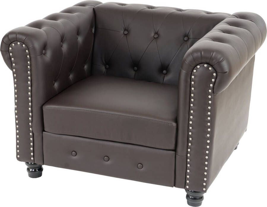 MCW Luxe fauteuil ligstoel Chesterfield kunstleer ~ ronde poten bruin