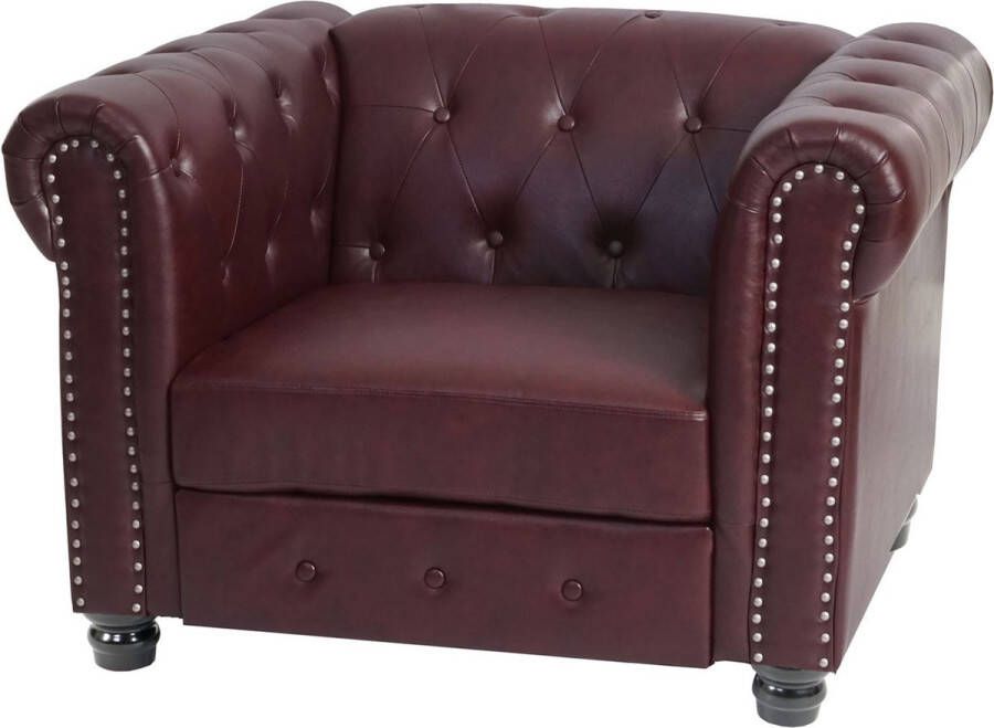 MCW Luxe fauteuil lounge stoel relax fauteuil Chesterfield kunstleer ~ ronde poten roodbruin