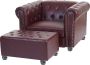 MCW Luxe fauteuil loungestoel relax fauteuil Chesterfield kunstleer ~ ronde poten roodbruin met voetenbankje - Thumbnail 1
