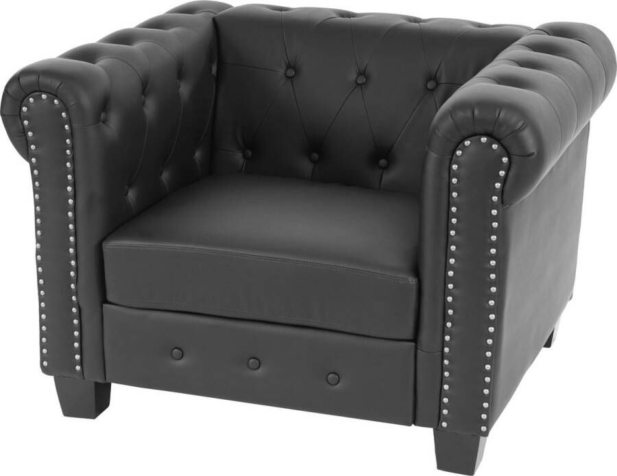 MCW Luxe fauteuil ligstoel Chesterfield kunstleer ~ vierkante voet zwart