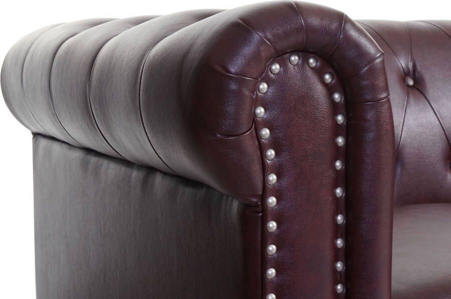 MCW Luxe fauteuil loungestoel relax fauteuil Chesterfield kunstleer ~ ronde poten roodbruin met voetenbankje - Foto 2