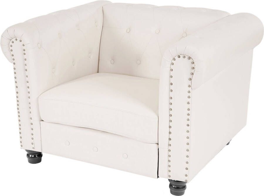 MCW Luxe fauteuil relax fauteuil Chesterfield kunstleer ~ ronde poten wit