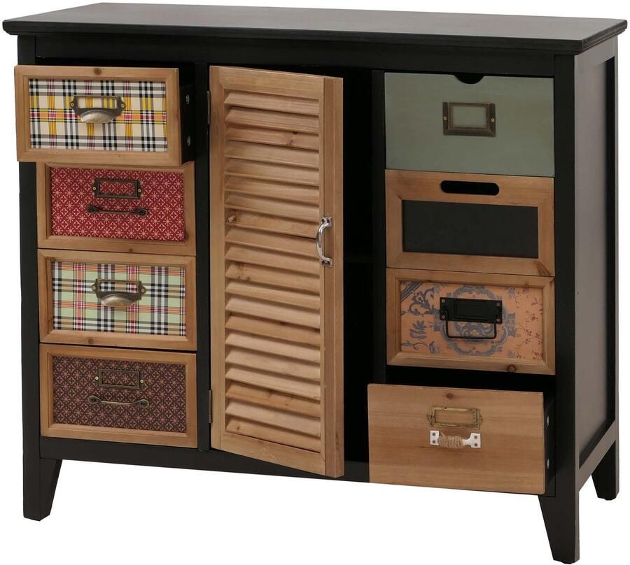 MCW Apothekerskast -O63 kast met lades etikettenhouder vintage shabby luiken 80x91x40 cm ~ behuizing zwart