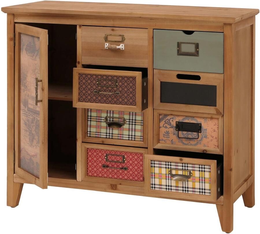 MCW Apothekerskast -O63 kast met lades etikettenhouder vintage shabby patroon hout 80x91x40cm ~ corpus naturel