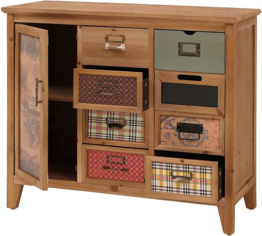 MCW Apothekerskast -O63 kast met lades etikettenhouder vintage shabby patroon hout 80x91x40cm ~ corpus naturel