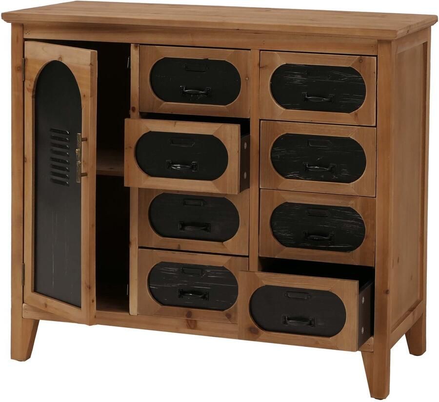 MCW Apothekerskast -O63 kast met lades opbergruimte vintage shabby industrial hout en metaal 80x91x40 cm ~ corpus naturel