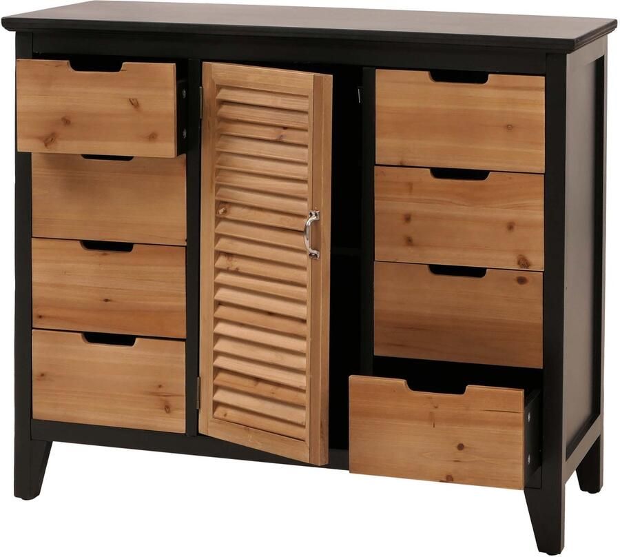 MCW Apothekerskast -O63 kast met opbergvakken en lades vintage shabby look met luiken 80x91x40cm ~ Korps zwart