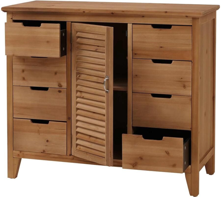 MCW Apothekerskast -O63 kast met opbergvakken en lades vintage shabby look met luiken 80x91x40cm ~ Korps naturel