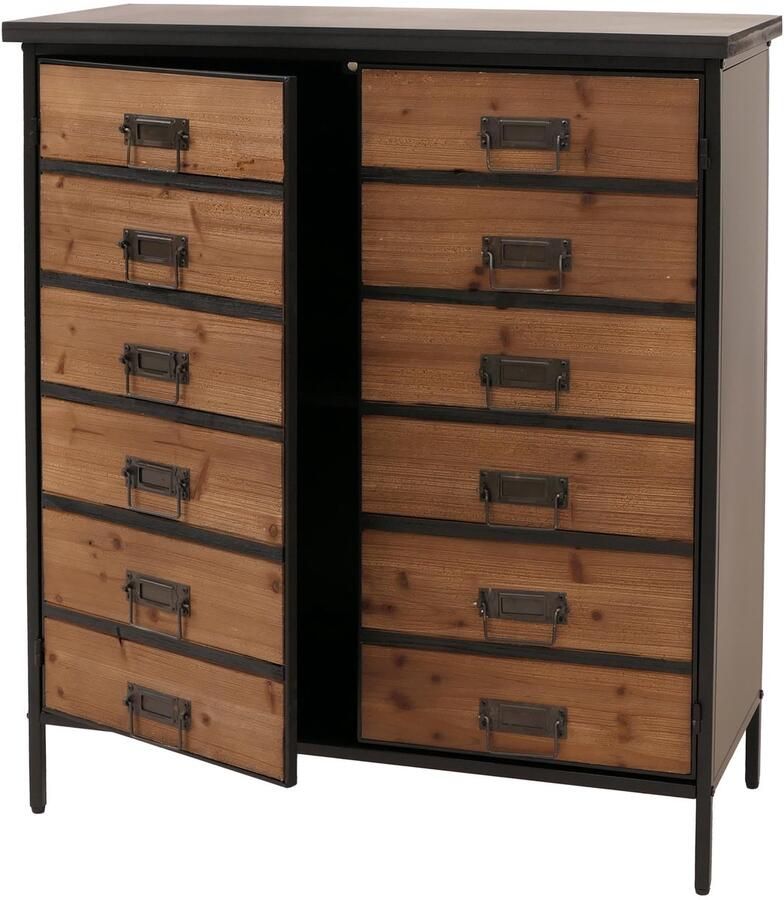 MCW Apothekerskast -O79 kast met hoge opbergvakken vintage shabby-look 94x80x35cm naturel