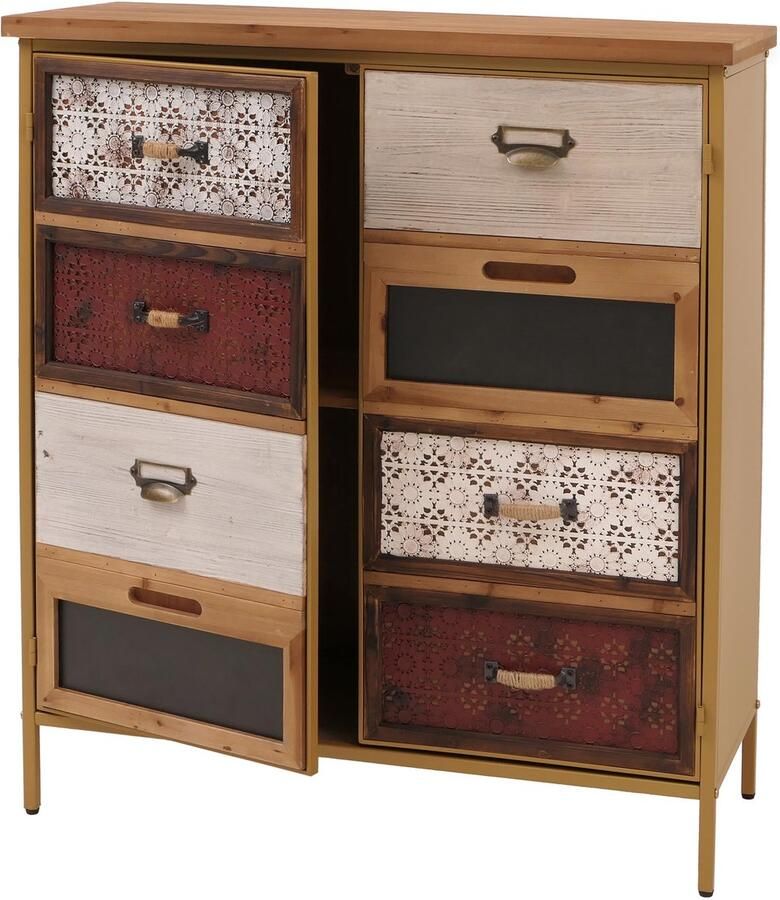 MCW Apothekerskast -O79 kast met hoge opbergvakken vintage shabby-look 94x80x35cm rood blauw