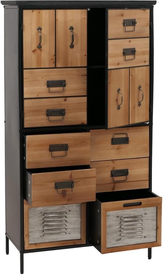 MCW Apothekerskast -O80 hoge kast met lades vintage shabby-look 136x73x35cm naturel