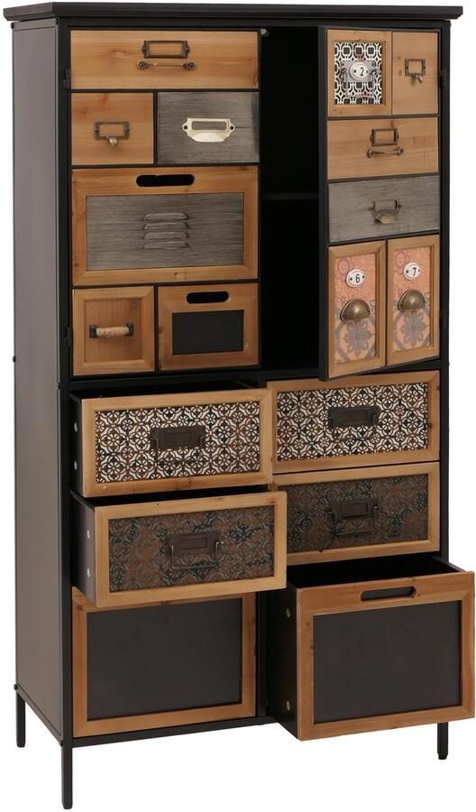 MCW Apothekerskast -O80 hoge kast met lades vintage shabby look 136x73x35cm naturel kleurrijk