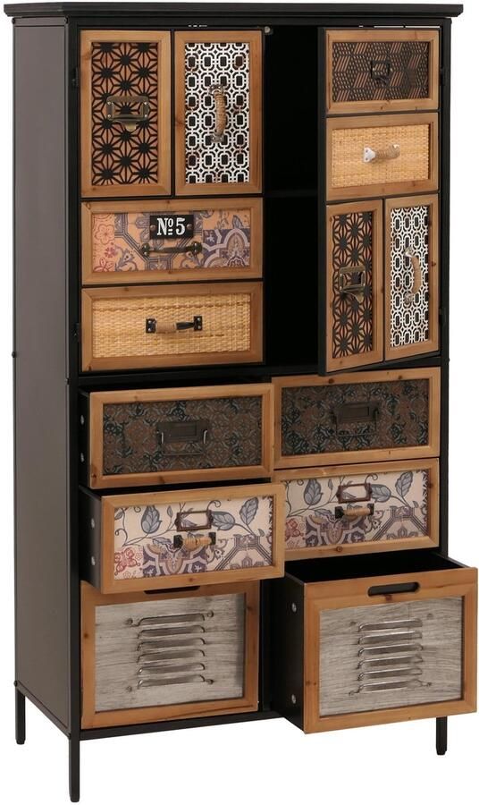 MCW Apothekerskast -O80 hoge kast met lades vintage shabby-look 136x73x35cm naturel kleurrijk metaaloptiek