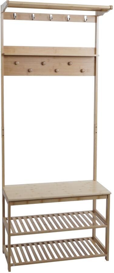 MCW Bamboe kapstok -N82 kapstok schoenenrek bank schoenenbank kapstokhaken MVG 170x70x31cm