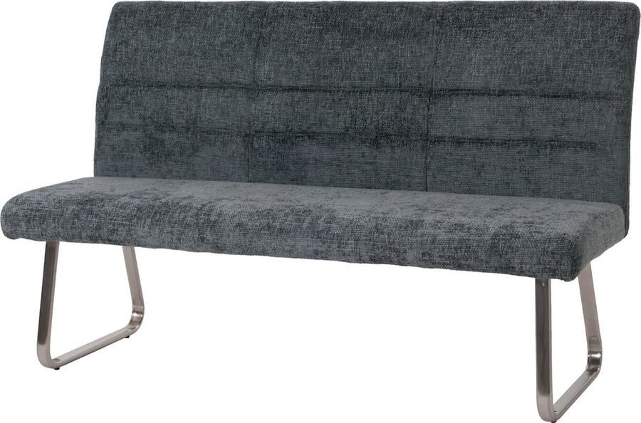 MCW Bank -G55 eetkamerbank geborsteld roestvrij staal stof textiel chenille Oeko-Tex 160cm ~ blauwgroen