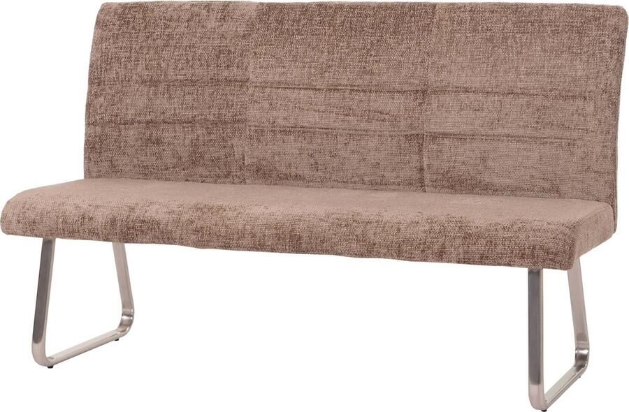 MCW Bank -G55 eetkamerbank geborsteld roestvrij staal stof textiel chenille Oeko-Tex 160cm ~ bruin