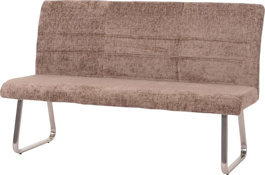 MCW Bank -G55 eetkamerbank geborsteld roestvrij staal stof textiel chenille Oeko-Tex 180cm ~ bruin