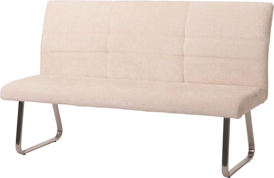 MCW Bank -G55 eetkamerbank geborsteld roestvrij staal stof textiel chenille Oeko-Tex 180cm ~ crème