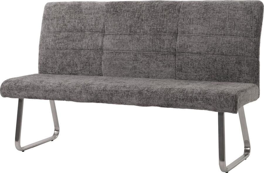 MCW Bank -G55 eetkamerbank geborsteld roestvrij staal stof textiel chenille Oeko-Tex 180cm ~ donkergrijs