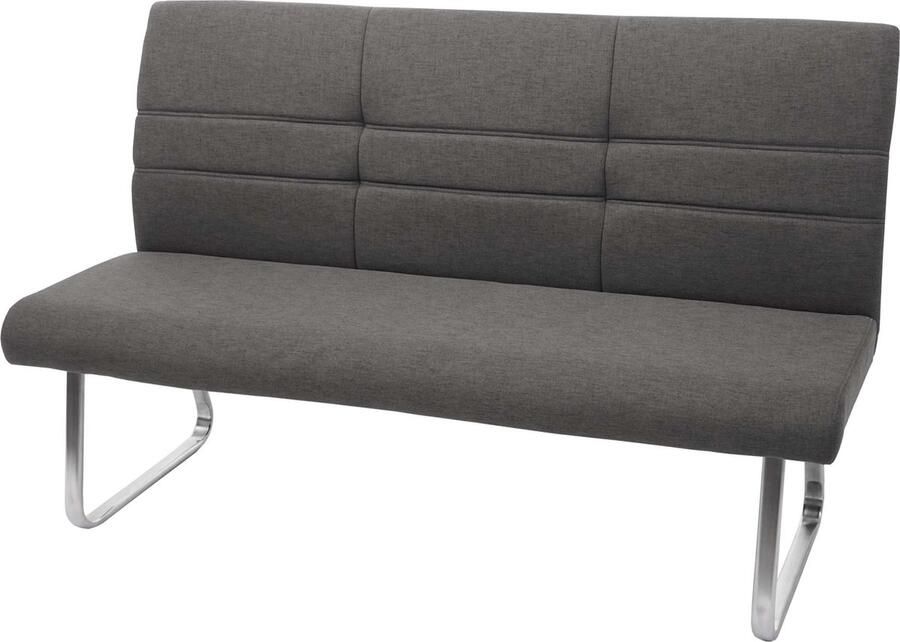 MCW Bank -G55 eetkamerbank stof textiel geborsteld roestvrij staal ~ grijsbruin 180cm
