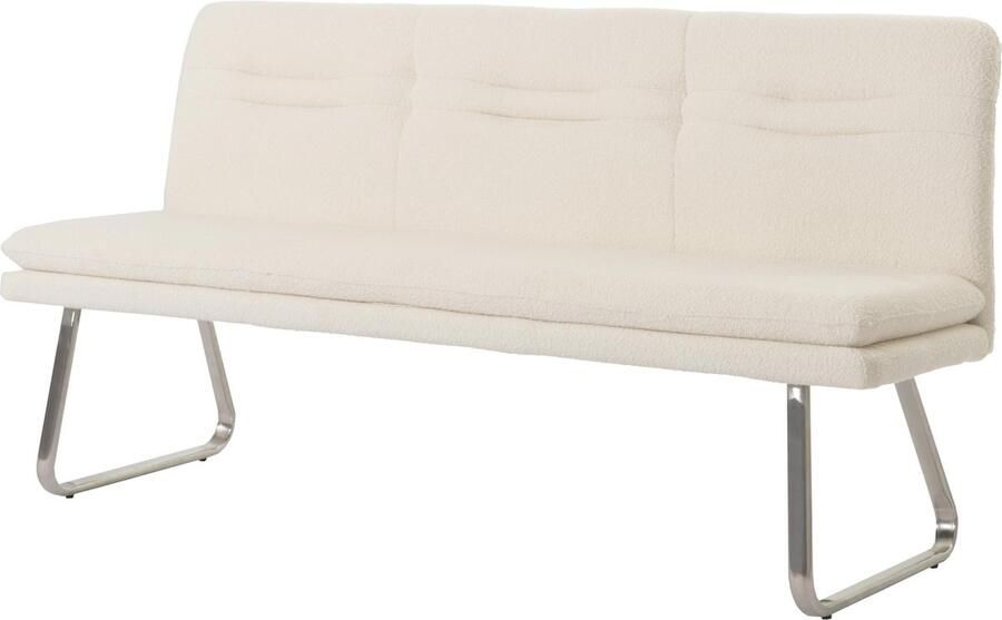MCW Bank -H70 eetkamerbank gestoffeerde bank rugleuning stof textiel bouclé geborsteld roestvrij staal 180cm ~ crème