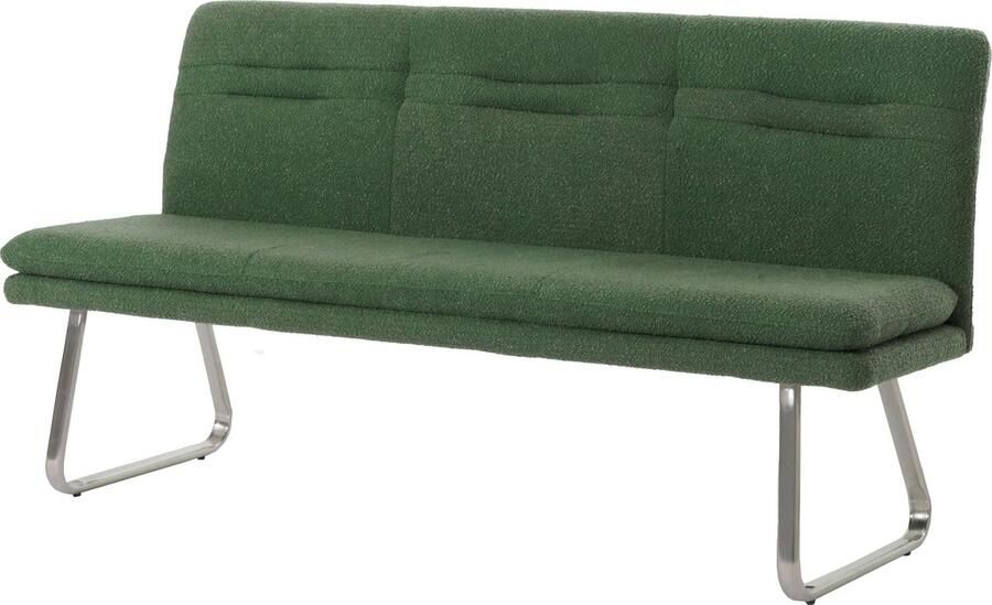 MCW Bank -H70 eetkamerbank gestoffeerde bank rugleuning stof textiel bouclé geborsteld roestvrij staal 180cm ~ groen