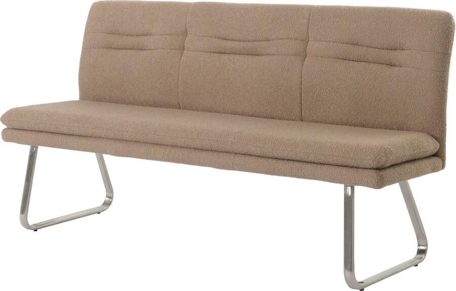 MCW Bank -H70 eetkamerbank gestoffeerde bank rugleuning stof textiel bouclé geborsteld roestvrij staal 180cm ~ koffiebruin