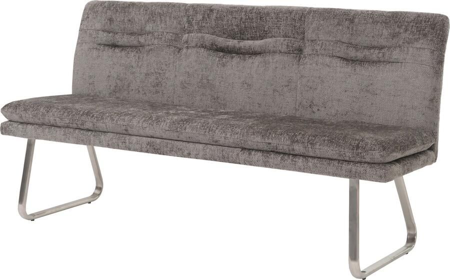 MCW Bank -H70 eetkamerbank gestoffeerde bank rugleuning stof textiel chenille geborsteld roestvrij staal 180cm ~ donkergrijs