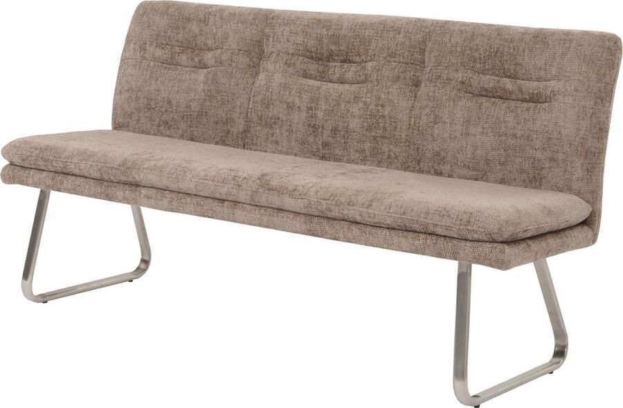 MCW Bank -H70 eetkamerbank gestoffeerde bank rugleuning stof textiel chenille roestvrij staal geborsteld 180cm ~ bruin