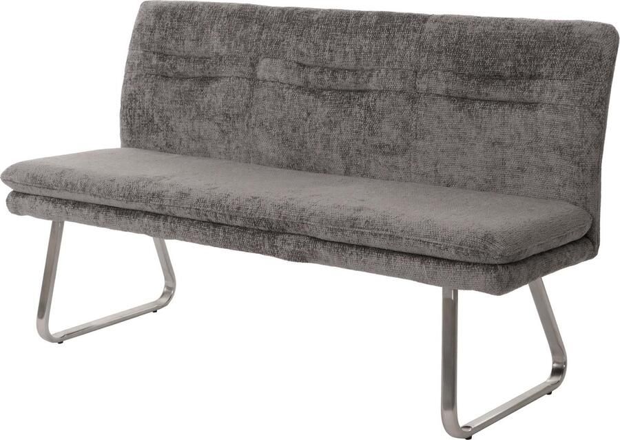 MCW Bank -H70 eetkamerbank gestoffeerde bank rugleuning stof textiel chenille roestvrij staal geborsteld 160cm ~ donkergrijs