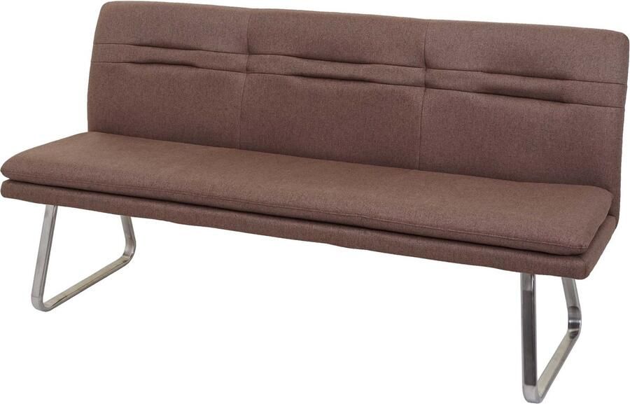 MCW Bank -H70 eetkamerbank gestoffeerde bank rugleuning stof textiel geborsteld roestvrij staal ~ bruin 180cm