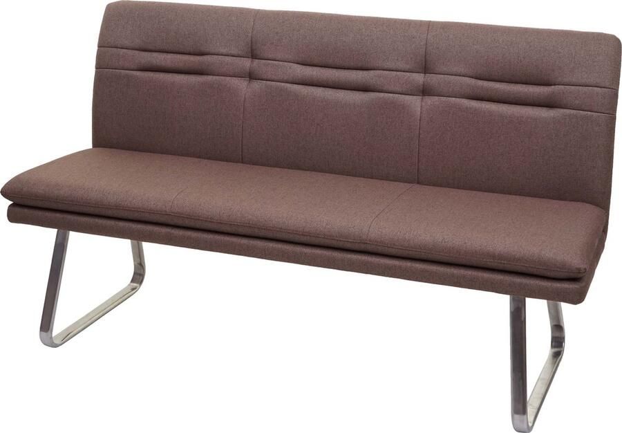 MCW Bank -H70 eetkamerbank gestoffeerde bank rugleuning stof textiel geborsteld roestvrij staal ~ bruin 160cm