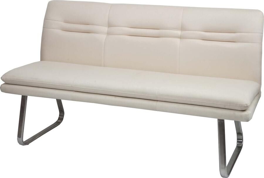 MCW Bank -H70 eetkamerbank gestoffeerde bank rugleuning stof textiel geborsteld roestvrij staal ~ crème-beige 160cm