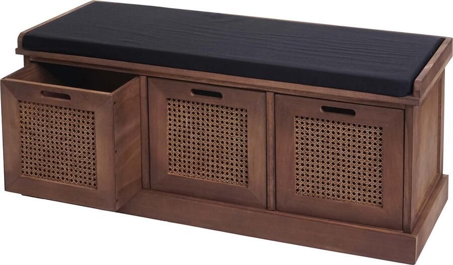 MCW Bank -J49 gestoffeerde bank garderobebank kussens opbergboxen opbergvak 47x110x40cm ~ bruin bekleding zwart