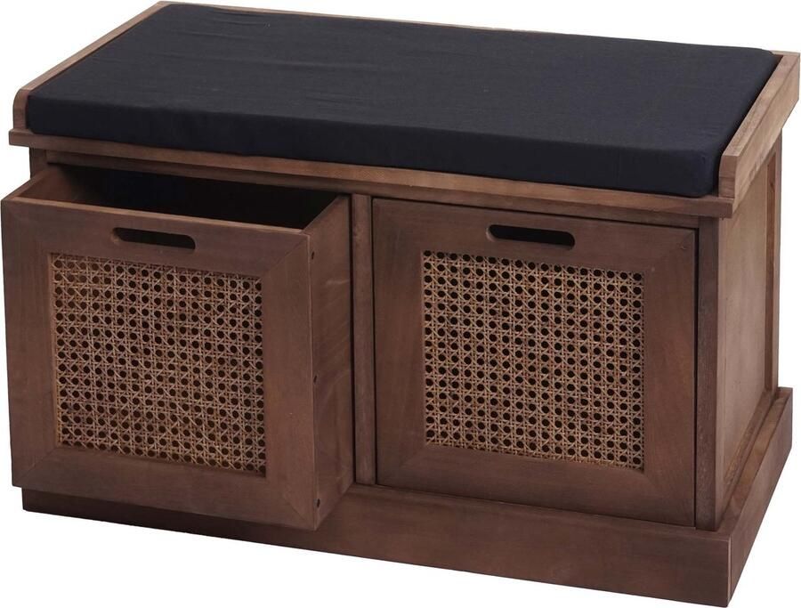 MCW Bank -J49 gestoffeerde bank garderobebank kussens opbergboxen opbergvak 47x75x40cm ~ bruin bekleding zwart
