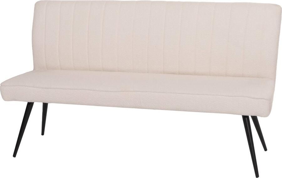 MCW Bank -K16 eetkamerbank gestoffeerde bank rugleuning stof textiel bouclé metaal 160cm ~ crème-beige